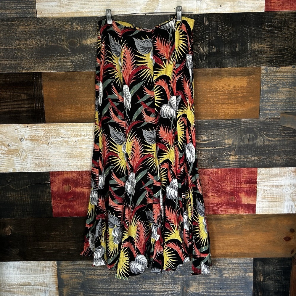 Vintage Norma Kamali 80's 90s Floral Madras Rayon Maxi Skirt Sz 12